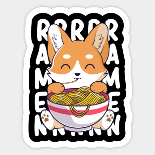 Cute Corgi Dog Eating Ramen Noodles Kawaii Puppy Sticker